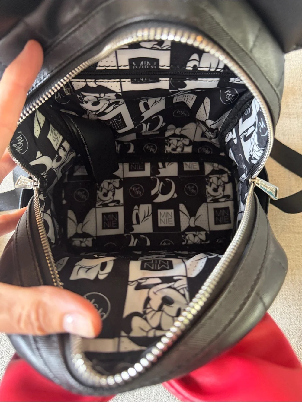 Loungefly Black Mini Backpack with Red Bow and Mouse Ears